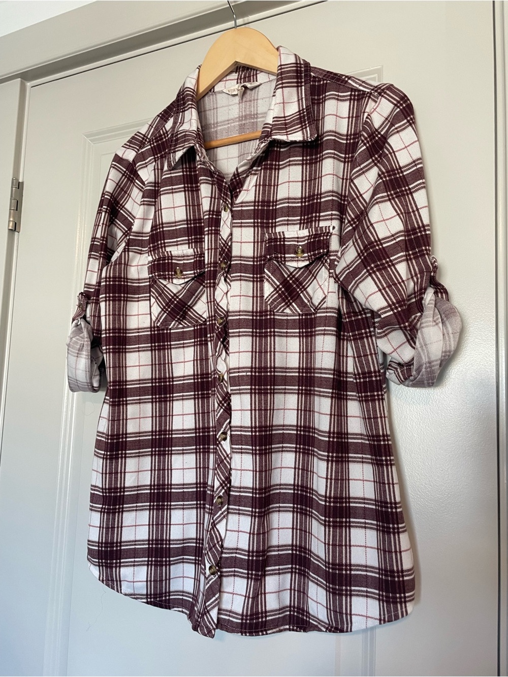 Eden & Olivia Burgundy and White Plaid Button-Down Shirt
